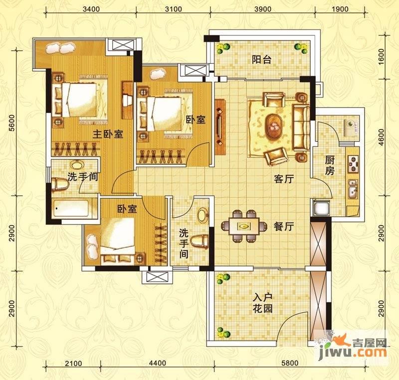 好美嘉园3室2厅2卫110㎡户型图