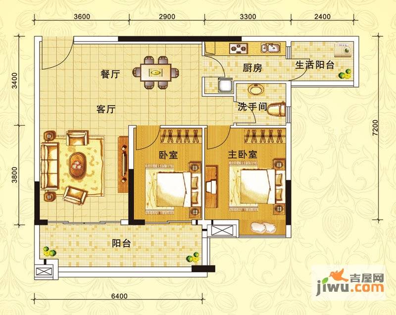 好美嘉园2室2厅1卫90㎡户型图