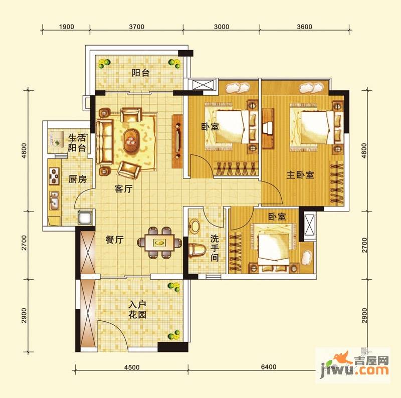 好美嘉园3室2厅1卫103㎡户型图