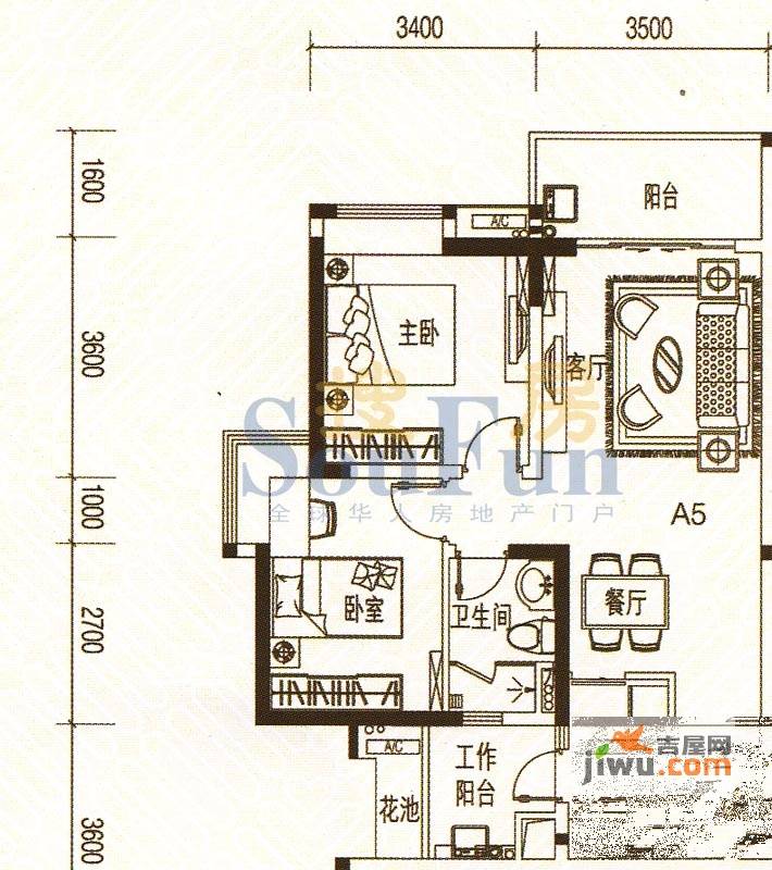 君华香柏广场2室2厅1卫78.1㎡户型图