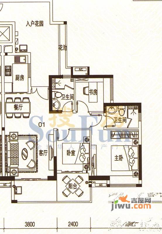 君华香柏广场3室2厅2卫103.2㎡户型图