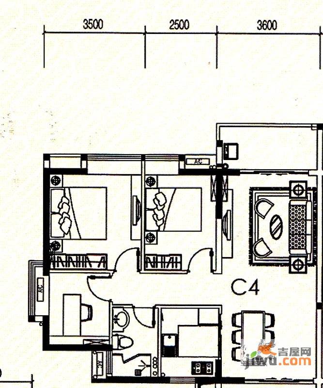 君华香柏广场3室2厅1卫92.4㎡户型图