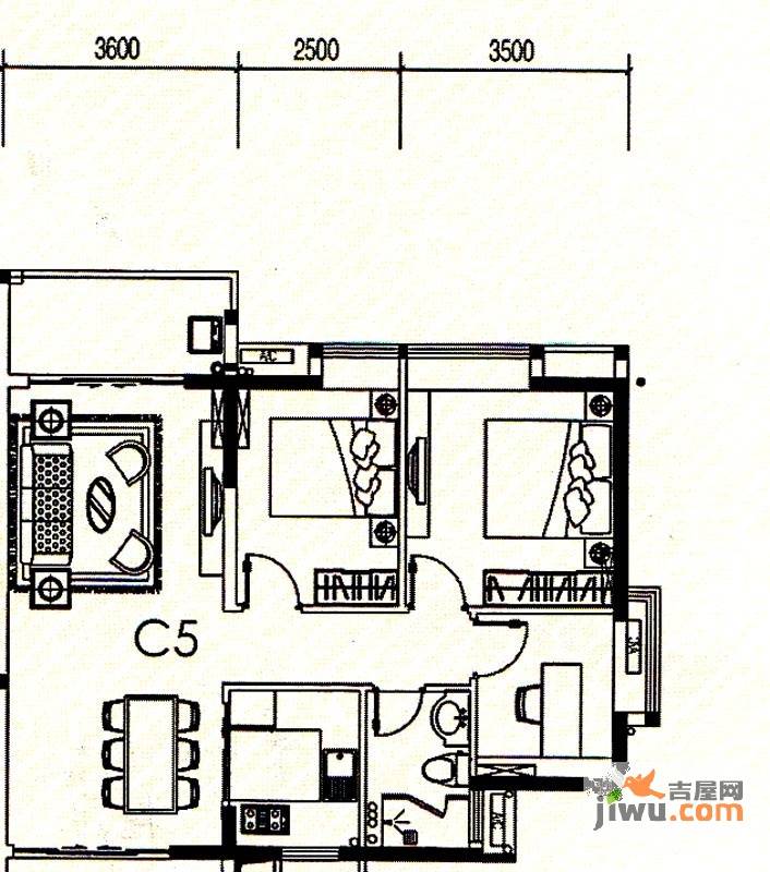 君华香柏广场3室2厅1卫92.9㎡户型图