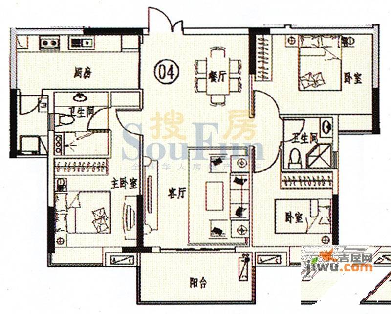 增城时代倾城3室2厅2卫108㎡户型图