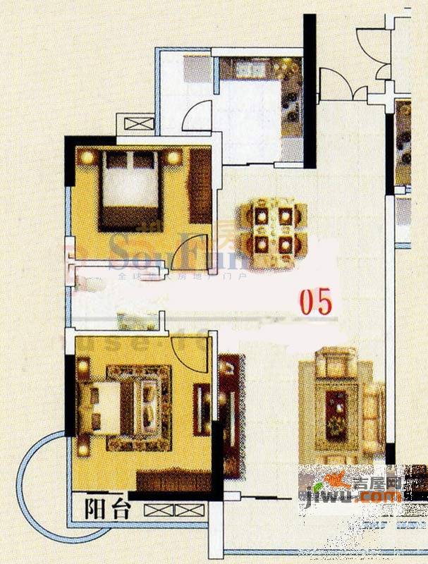 金竹家园2室2厅1卫82.3㎡户型图