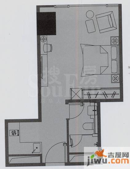 万菱君临国际公寓1室1厅1卫47.5㎡户型图