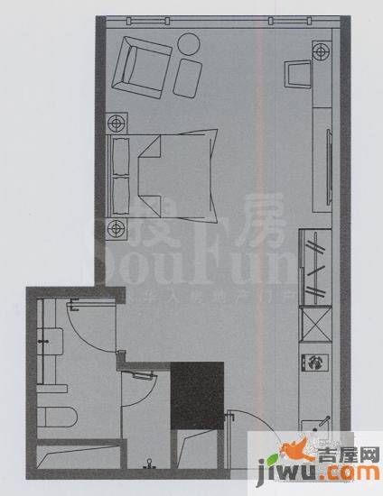 万菱君临国际公寓1室1厅1卫53.6㎡户型图
