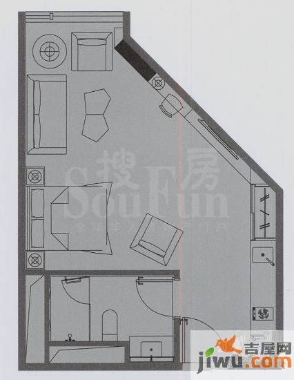 万菱君临国际公寓1室1厅1卫58.8㎡户型图