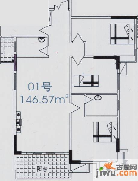 美力盈彩花苑3室2厅2卫146.6㎡户型图