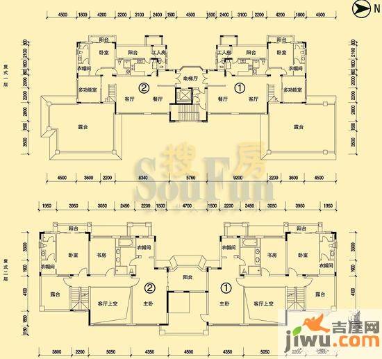 恒大绿洲2室2厅1卫93㎡户型图