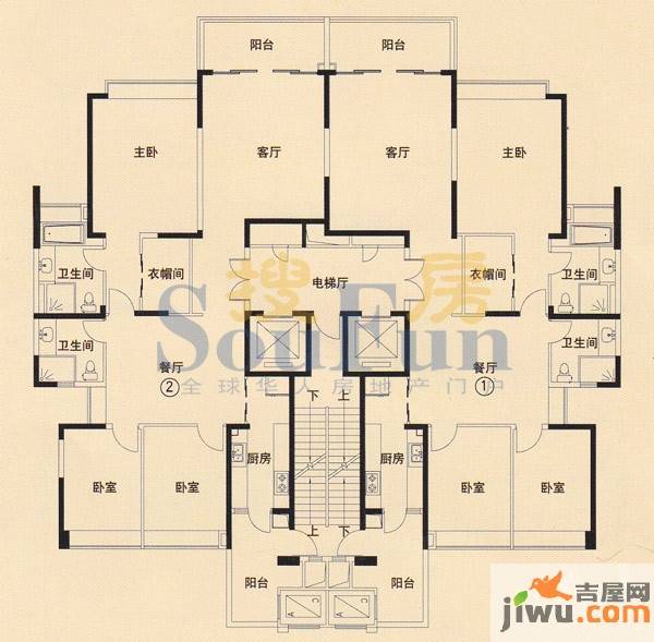 恒大绿洲3室2厅2卫189.1㎡户型图