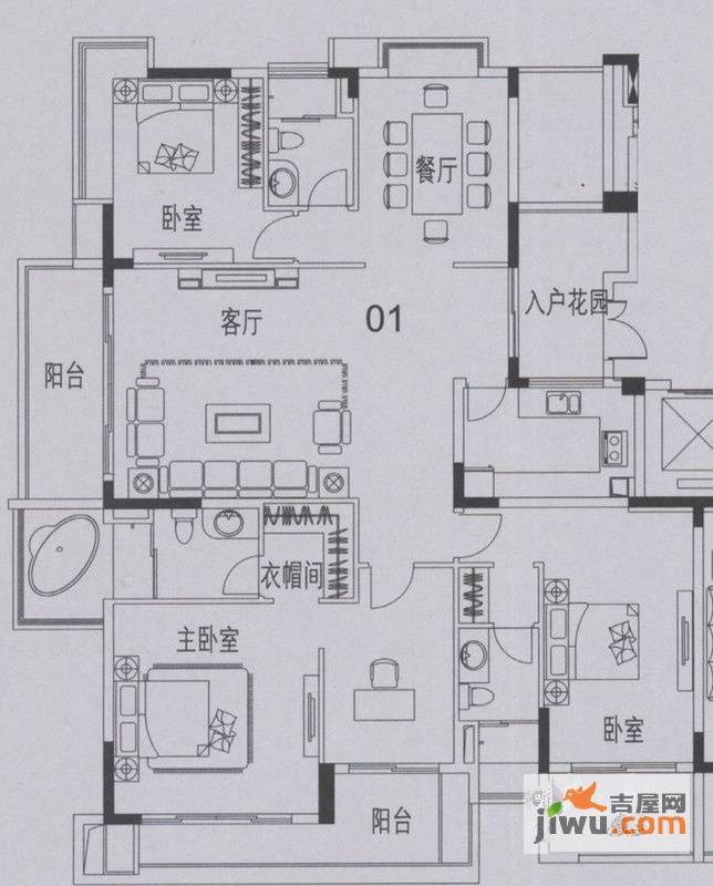 方圆明月山溪4室2厅3卫199.8㎡户型图