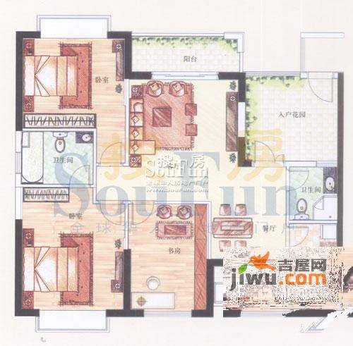 珠江怡景湾3室2厅2卫130.7㎡户型图