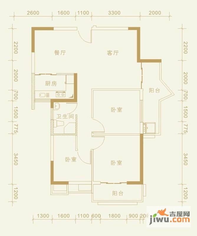 珠江怡景湾3室2厅1卫92㎡户型图