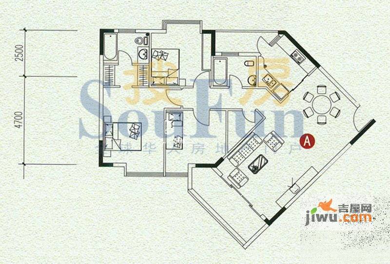 宏润巴塞阳光3室2厅2卫125.3㎡户型图