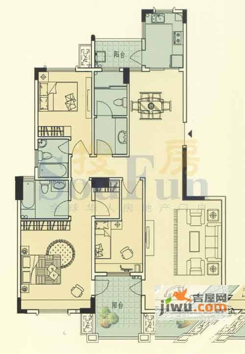 大运家园3室2厅3卫150.6㎡户型图