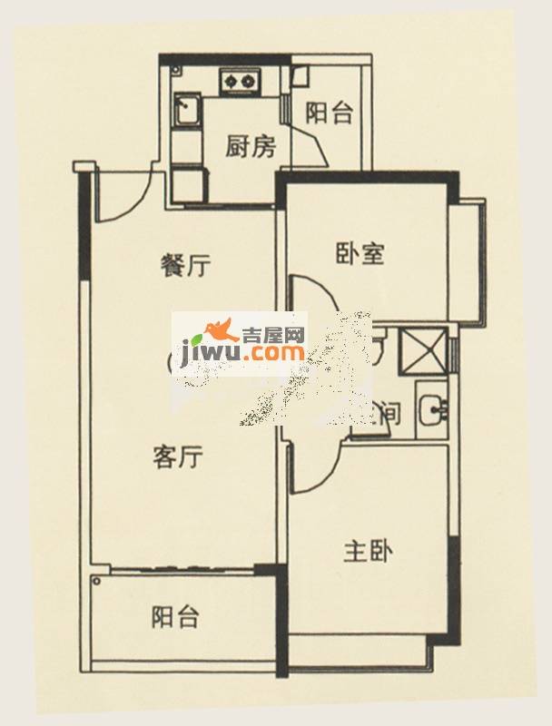 恒大山水城2室2厅1卫80㎡户型图