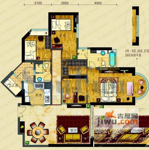 嘉裕君玥公馆4室2厅2卫141.4㎡户型图