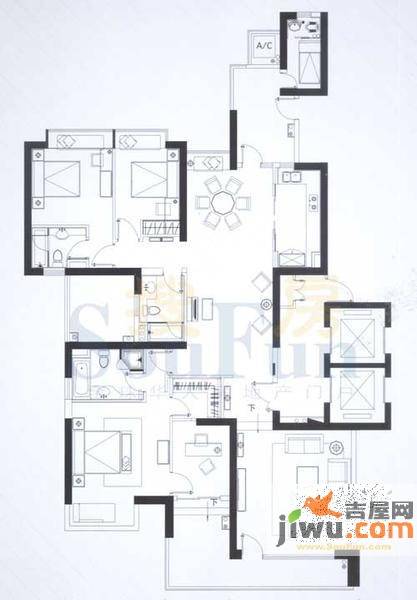 粤海丽江花园4室2厅4卫225㎡户型图