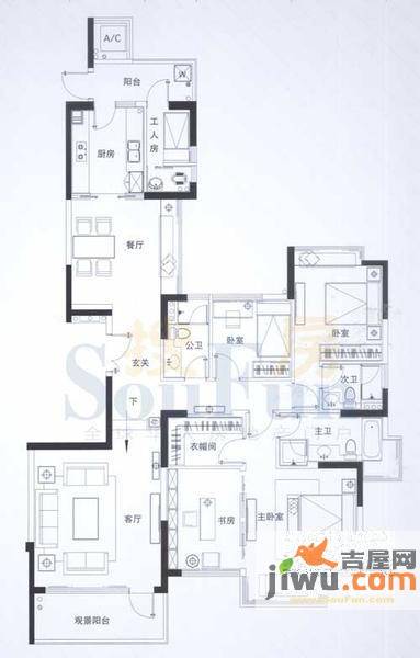 粤海丽江花园5室2厅4卫188㎡户型图