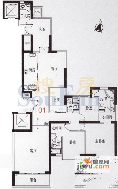 粤海丽江花园4室2厅3卫215㎡户型图