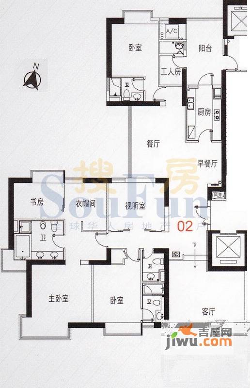 粤海丽江花园4室3厅4卫270㎡户型图