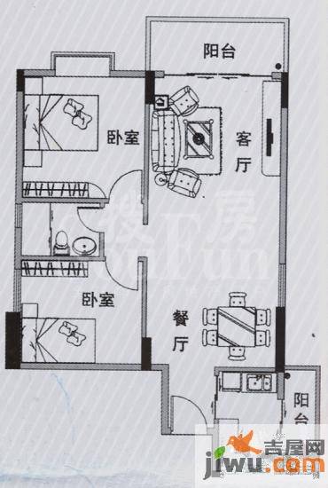 橡树园2室2厅1卫85.8㎡户型图