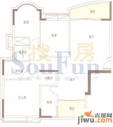 珠江御景湾3室2厅2卫134.6㎡户型图