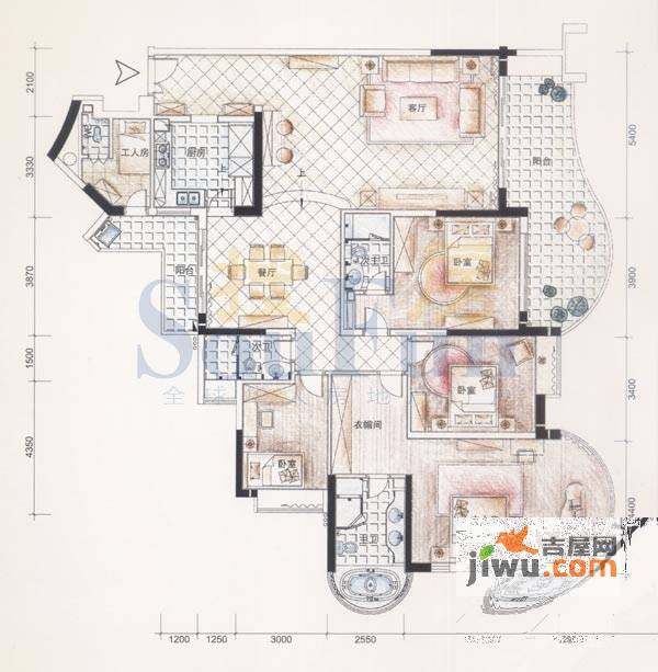 珠江帝景苑4室2厅2卫209.6㎡户型图