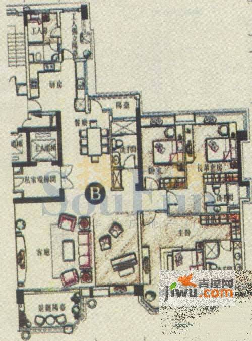 珠江帝景苑4室2厅3卫230㎡户型图