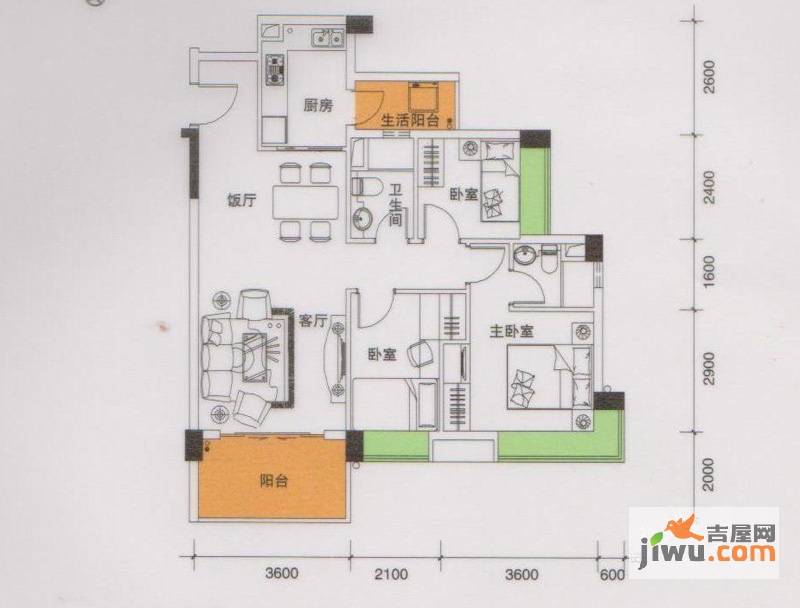 都市品格（福基苑）3室2厅2卫97.7㎡户型图