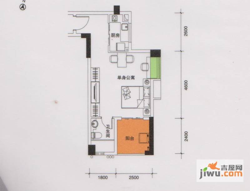 都市品格（福基苑）1室1厅1卫48.1㎡户型图