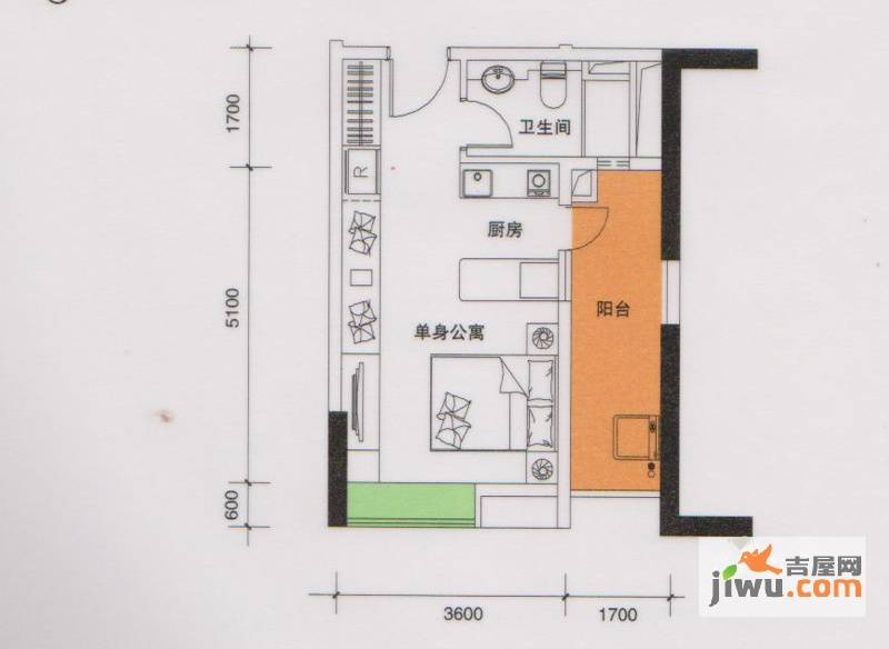 都市品格（福基苑）1室1厅1卫40.5㎡户型图