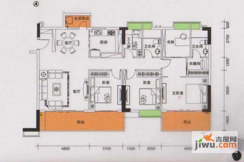 都市品格（福基苑）5室2厅2卫181.7㎡户型图