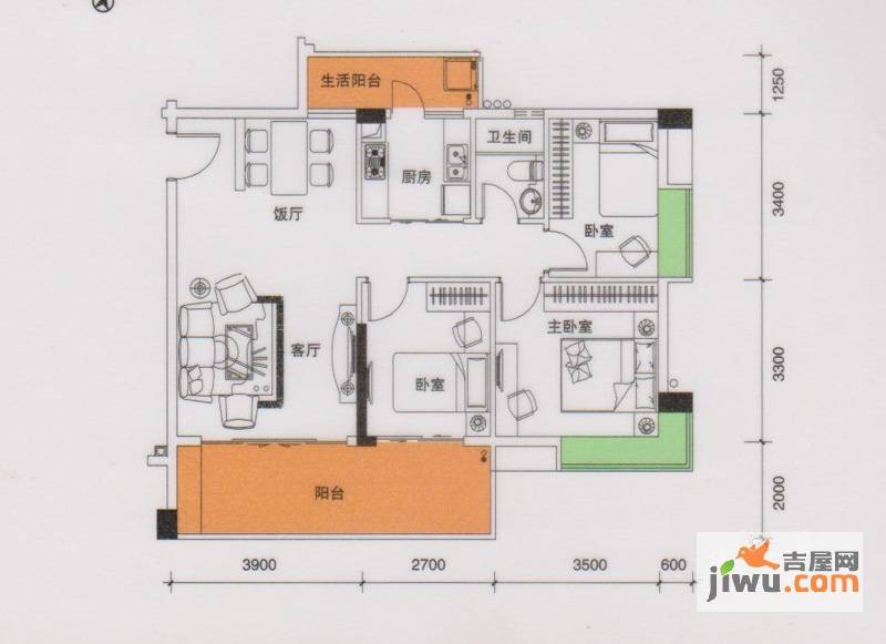 都市品格（福基苑）3室2厅1卫101.9㎡户型图