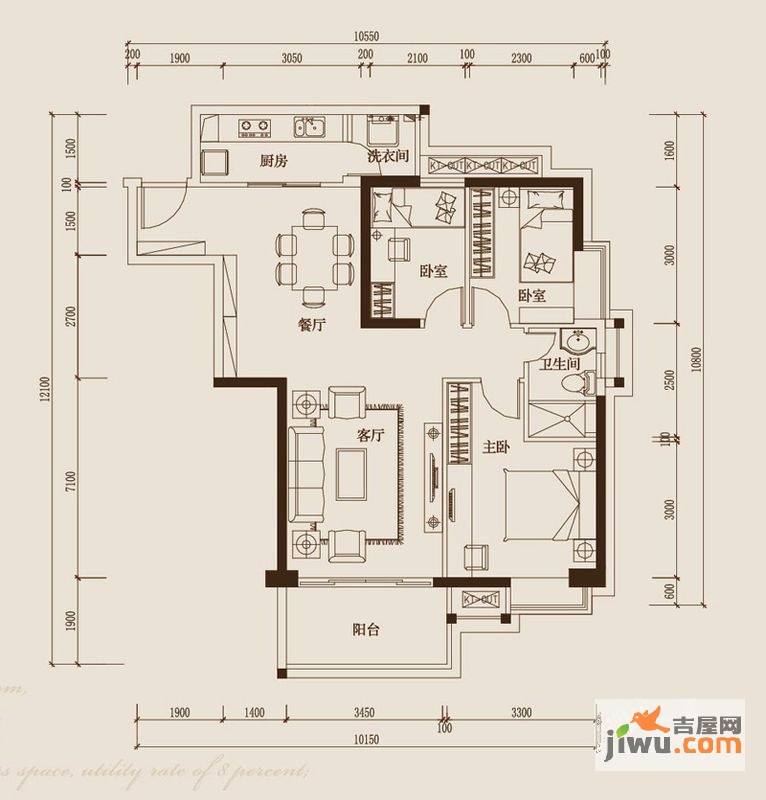 海印东山1003室2厅1卫98.2㎡户型图