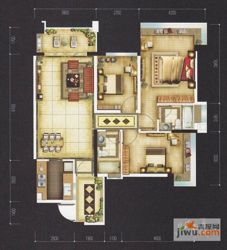 增城雅居乐御宾府3室2厅2卫105㎡户型图