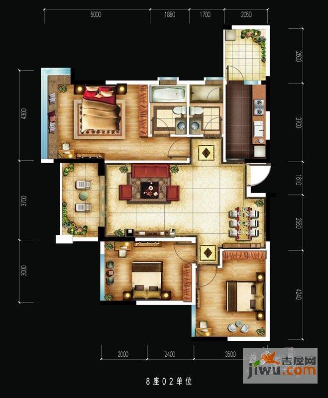 增城雅居乐御宾府3室2厅2卫121㎡户型图