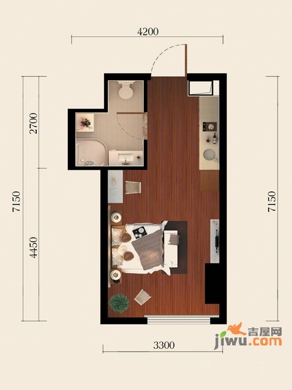 鑫汇国际公寓1室1厅1卫41㎡户型图