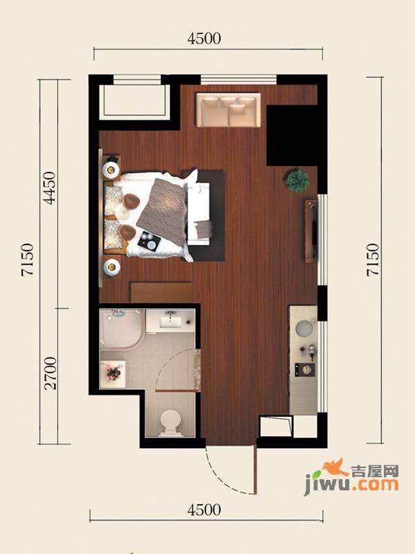 鑫汇国际公寓1室1厅1卫51.4㎡户型图