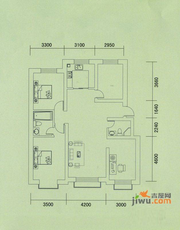 美地苹果园三期4室2厅2卫135㎡户型图