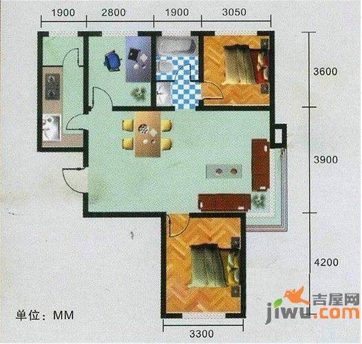 鸿海东星花庭3室2厅1卫107㎡户型图