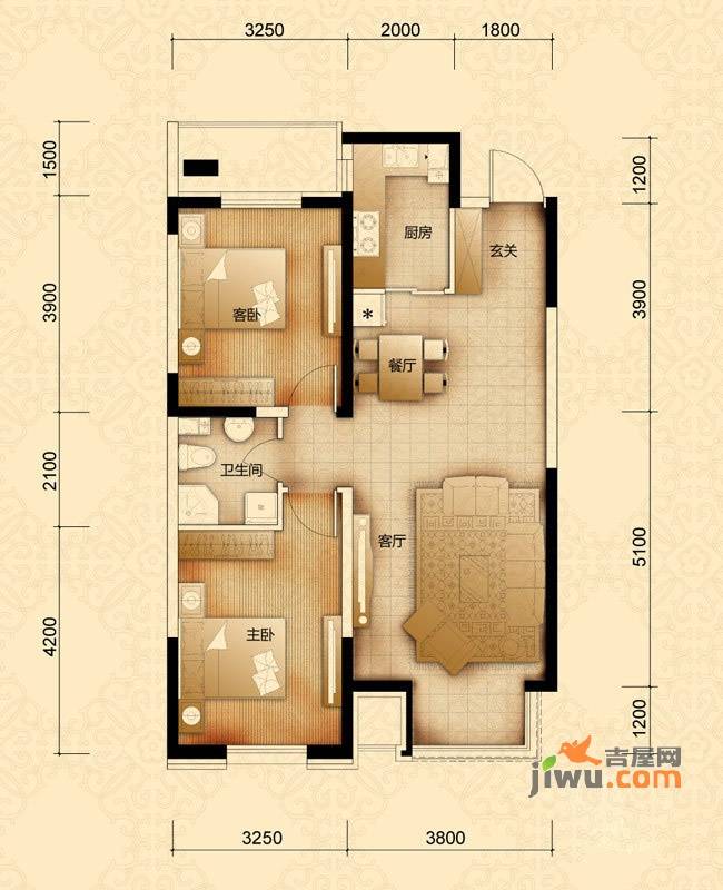 名门国际2室2厅1卫95.5㎡户型图