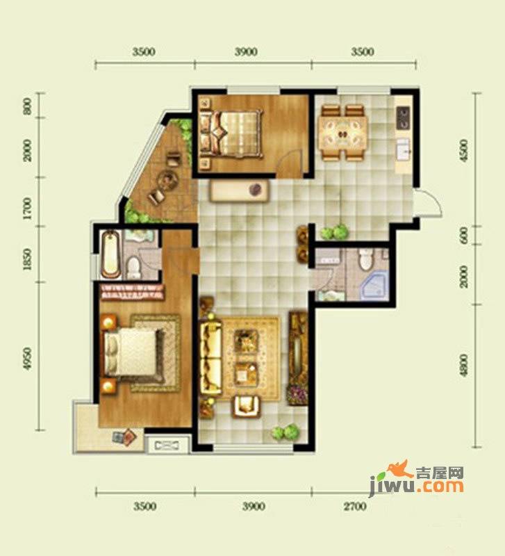 五矿万泉公元2室2厅2卫118.1㎡户型图