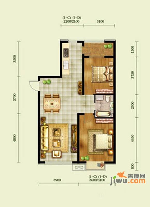 五矿万泉公元2室2厅1卫99.4㎡户型图