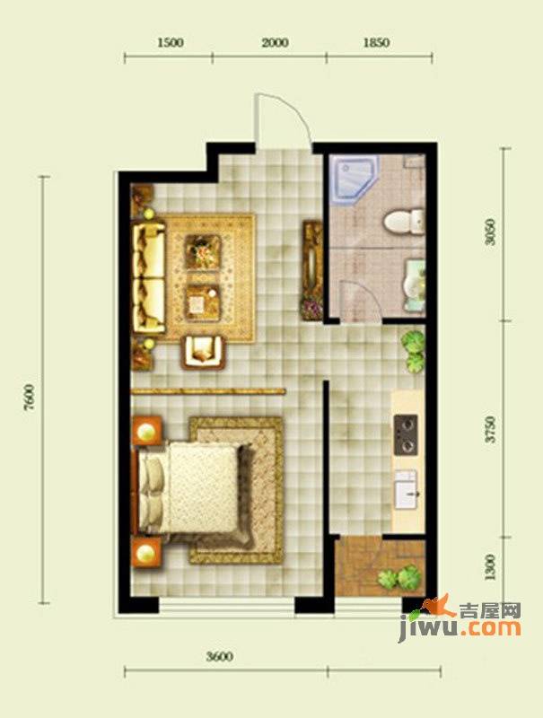 五矿万泉公元1室1厅1卫52㎡户型图