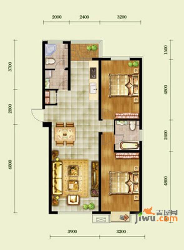 五矿万泉公元2室2厅2卫114.5㎡户型图