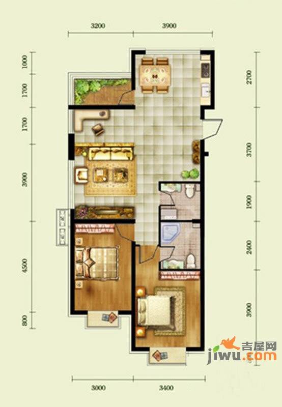 五矿万泉公元2室2厅2卫108.6㎡户型图