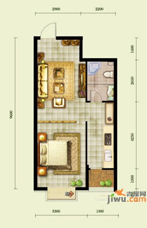 五矿万泉公元1室1厅1卫56.7㎡户型图