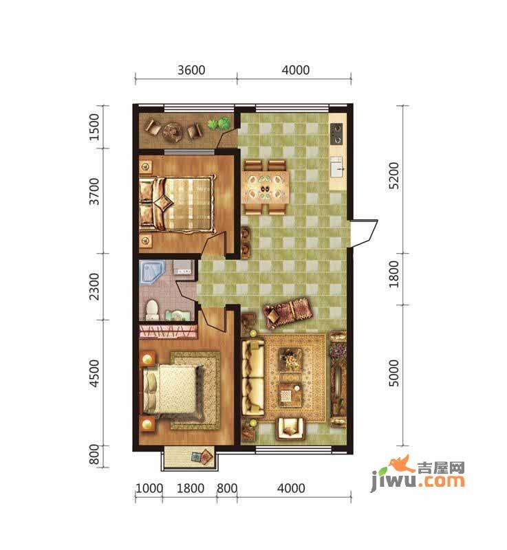 五矿万泉公元2室2厅1卫113.6㎡户型图